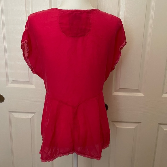 Johnny Was Pink VNeck Empire waist Short Sleeve Blouse Size Large - Picture 4 of 8
